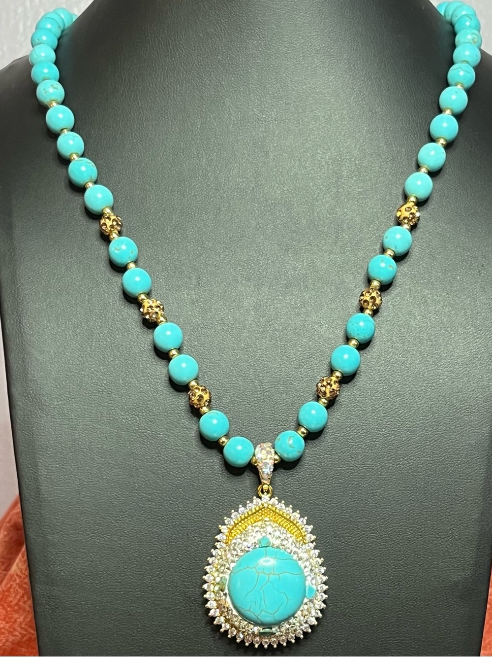 Turquoise Bead Necklace w/ Stunning Turquoise Pendant 18-20”;  FABULOUS!